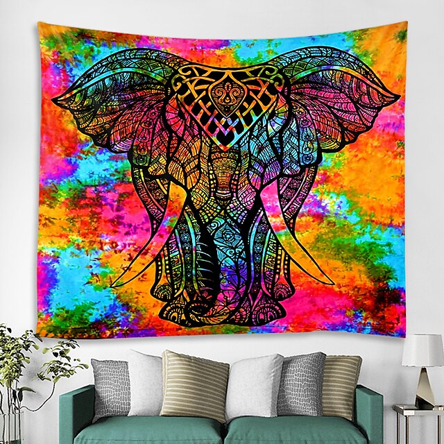 Home & Garden Home Decor | Colorful elephants Indian tapestries with large mandalas bohemian beach towel wall hangings thin poly