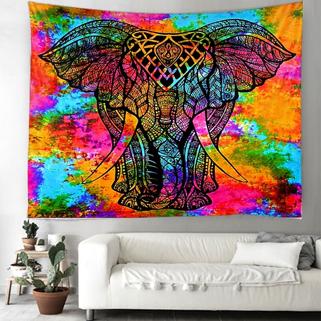 Home & Garden Home Decor | Colorful elephants Indian tapestries with large mandalas bohemian beach towel wall hangings thin poly