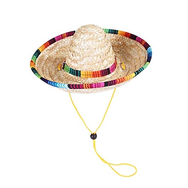  2 pacote artesanal chapéu de palha para animais de estimação com cinta de queixo ajustável, adorável chapéu de sol engraçado traje do partido mexicano foto do partido prop prop chapéu sombrero para