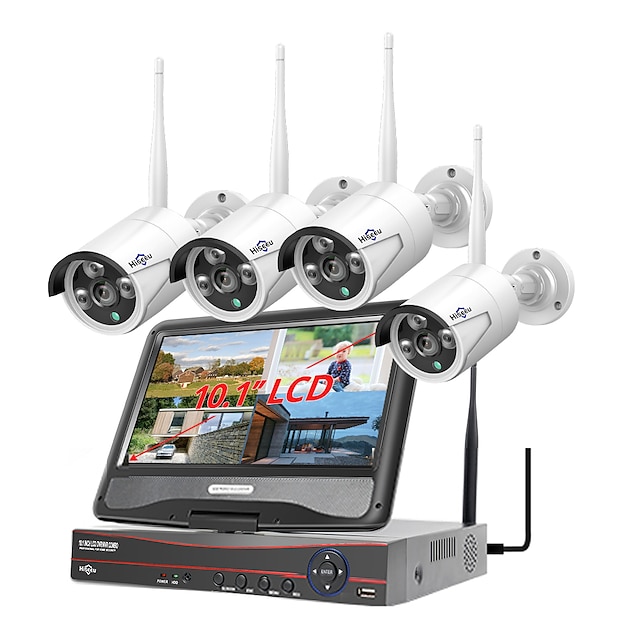  hiseeu 8ch 3mp nvr kit vezeték nélküli CCTV megfigyelő kamera szett monitor kijelzővel infravörös éjjellátó mobil érzékelés 1080p kültéri megfigyelő kamera rendszer csomag