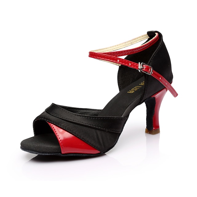  בגדי ריקוד נשים נעליים לטיניות נעלי סלסה הצגה מפלגה אימון עקבים סלים גבוהה עקב אבזם שחור וזהב שחור וכסף שחור אדום