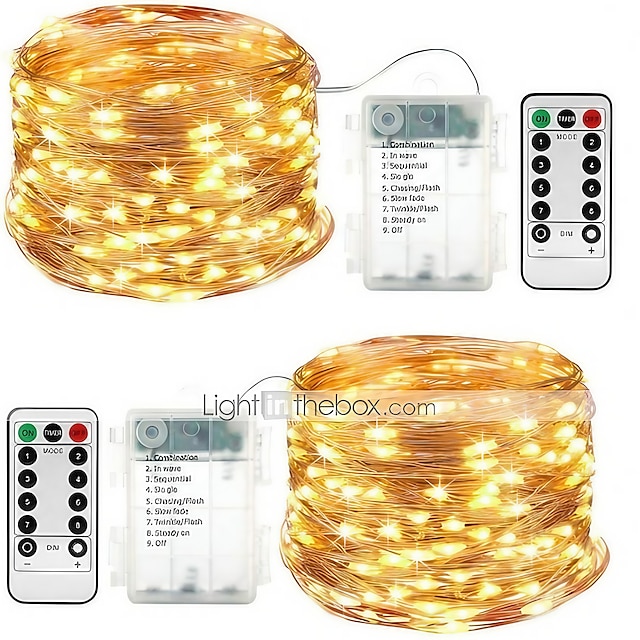 LED String Lights 5M 16.4ft 50 LEDs 2 Sets Waterproof 8 Modes Remote Control Timer Twinkle IP65 Dimmable Christmas Garden Party Indoor Décor