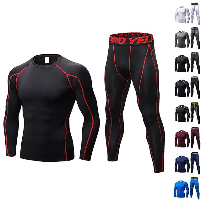 Sports & Outdoors Running, Jogging & Walking | YUERLIAN Mens 2 Piece Activewear Set Workout Outfits Compression Suit Athletic Lo