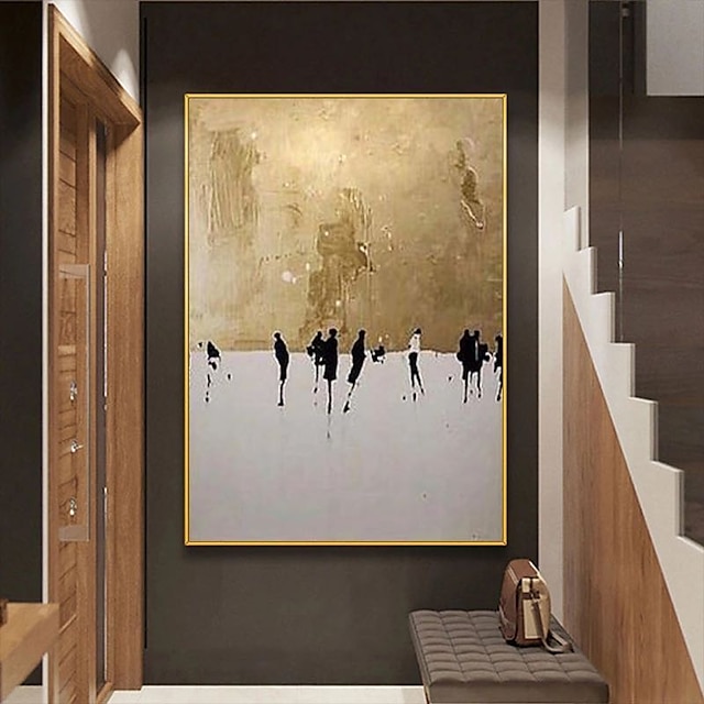 Home & Garden Wall Art | Oil Painting 100% Handmade Hand Painted Wall Art On Canvas Golden Dancers Abstract Holiday Comtemporary