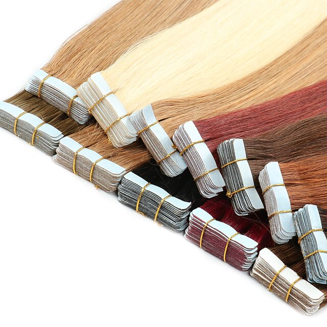 Tape In Hair Extensions Remy Human Hair 20pcs Pack Straight Brazilian