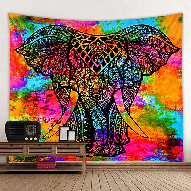 Home & Garden Home Decor | Colorful elephants Indian tapestries with large mandalas bohemian beach towel wall hangings thin poly