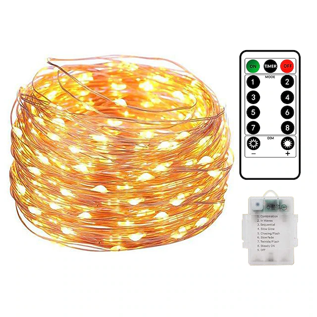10M 100LED LED Fairy Lights LED String Lights Waterproof Remote Control 8 Function Copper Wire Outdoor AA Battery-Powered Christmas Wedding Birthday Family Party Room Decoration Without Batte 23