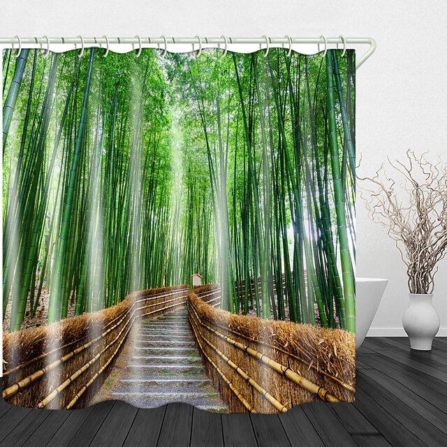 Tenda Da Doccia Foresta Cascata Verde - Impermeabile 130x220cm Con Ganci - Foto 7