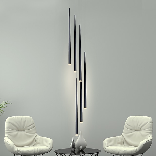  6-Light LED Pendant Light Cone Tube Nordic Style Black/White Bar Mini Design Hanging Lamp Kitchen Island Light Bar Table  Dining Room Living Room Adjustable Lamps
