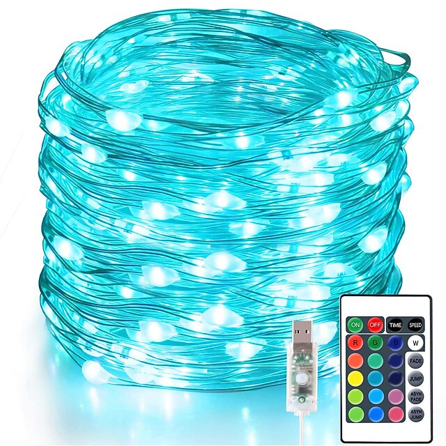 Fairy Lights 100 LED 33 FT Christmas Lights USB Plug 16 Colors Changing Silver Wire Firefly Lights with IR24 Key Remote Control for Indoor Party Halloween Christmas2