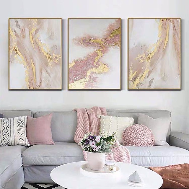  oljemålning 100 % handgjord handmålad väggkonst på duk gyllene rosa marmor vertikal abstrakt landskap samtida modern heminredning dekor rullad duk utan ram osträckt