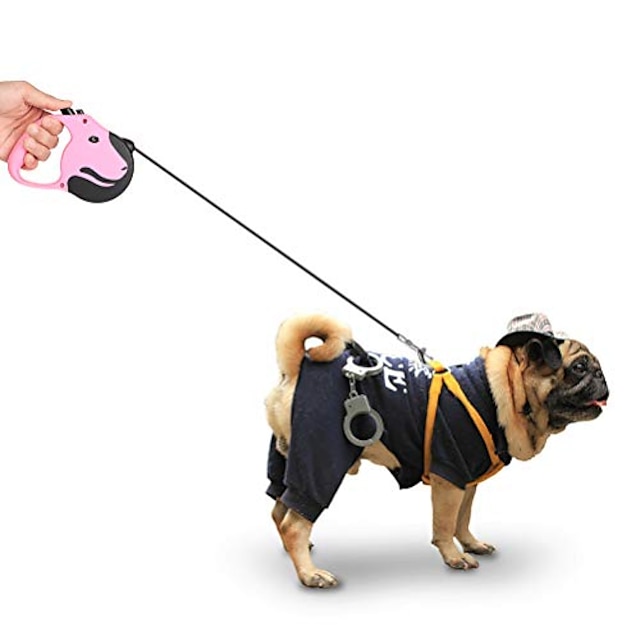  アップグレードされた格納式犬用リード、最大 33 ポンドの頑丈な 360° もつれのない犬用散歩用リード、滑り止めハンドル付き 16.5 フィートの強力な反射ナイロン テープ、片手ブレーキ、一時停止、ロック (ピンク)