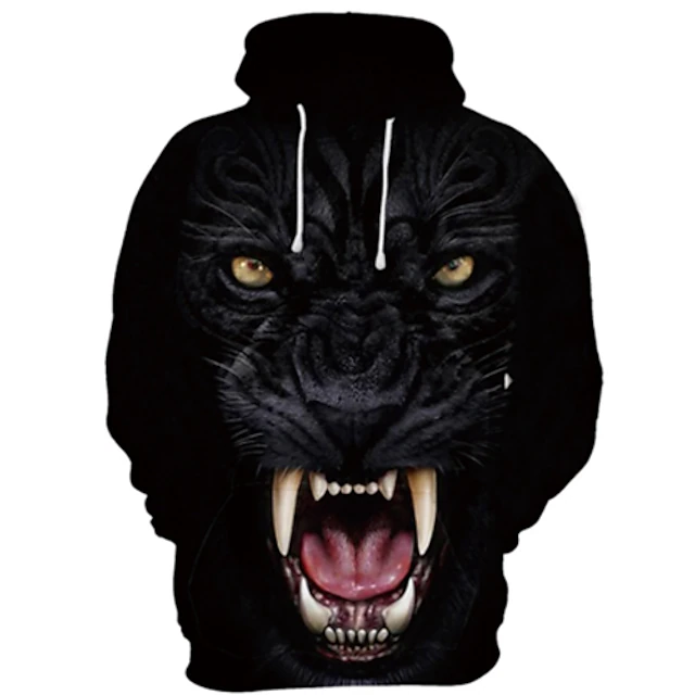 Men's Cartoon Wolf 3D Hoodie Hoodies Sweatshirt Basic Casual Long Sleeve Hooded Black And White Black-White Summer Spring Designer 9