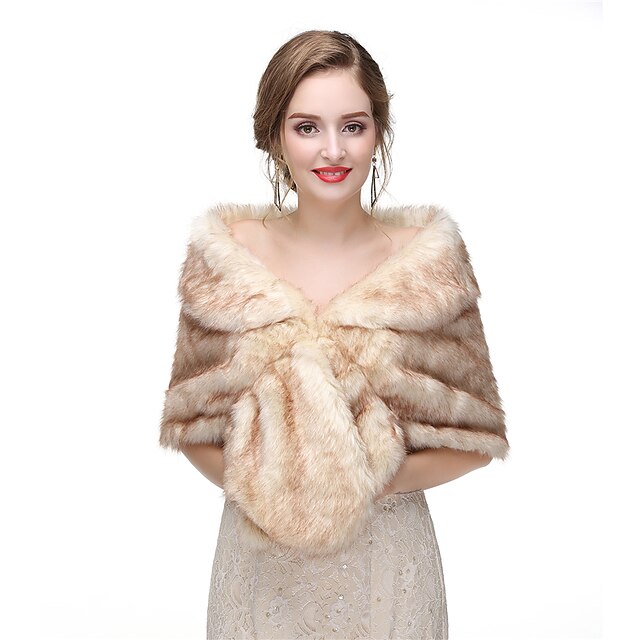 Women's Wrap Dusty Blue Luxury Sleeveless Faux Fur Elegant Shawl
