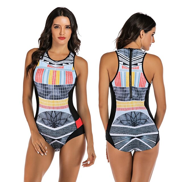  Women's One Piece Swimsuit Elastane Swimwear Breathable Quick Dry Sleeveless Back Zip - Swimming Surfing Water Sports Summer / Stretchy