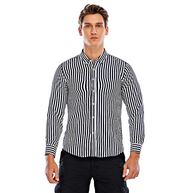 

Men's Shirt Striped Classic Collar Daily Long Sleeve Tops Blue White Black