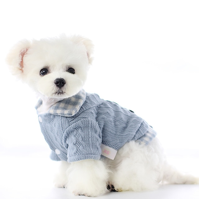  psí kabát svetr kostkovaný / kostkovaný ležérní / denní roztomilý ležérní / denní zimní oblečení pro psy oblečení pro štěňata oblečení pro psy teplý modrý růžový kostým pes polyster