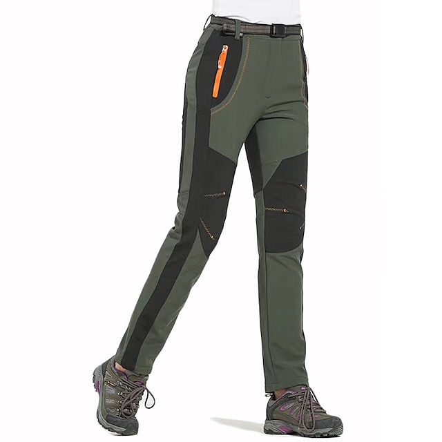  fleecefodrade byxor dam vattentäta vandringsbyxor svarta byxor softshell byxor vinter utomhus termisk varm vindtät lätt elastisk midja underdel armégrön vinröd orange camping