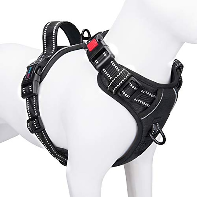  No Pull Dog Harnesses for Small Dogs Reflective Adjustable Front Clip Vest with Handle 2 Metal Rings 3 Buckles [Easy to Put on & Take Off