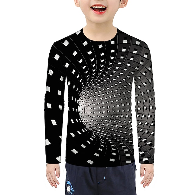  Pojkar 3D 3D Print T-shirt Långärmad 3D-tryck Sommar Aktiv Grundläggande Polyester Barn 3-12 år Utomhus Dagligen