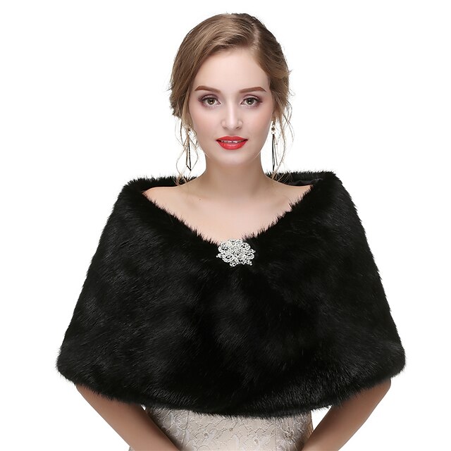  Sleeveless Shawls Faux Fur Wedding / Party / Evening Women's Wrap With Solid / Crystal Floral Pin