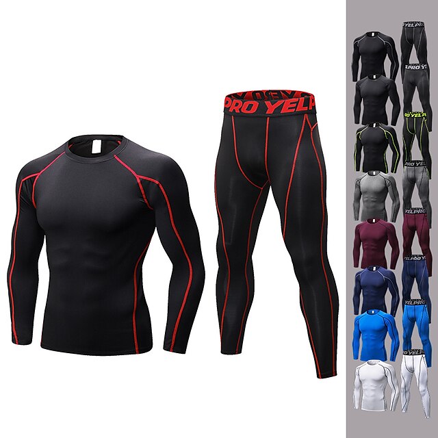 Sports & Outdoors Running, Jogging & Walking | YUERLIAN Mens 2 Piece Activewear Set Workout Outfits Compression Suit Athletic Lo