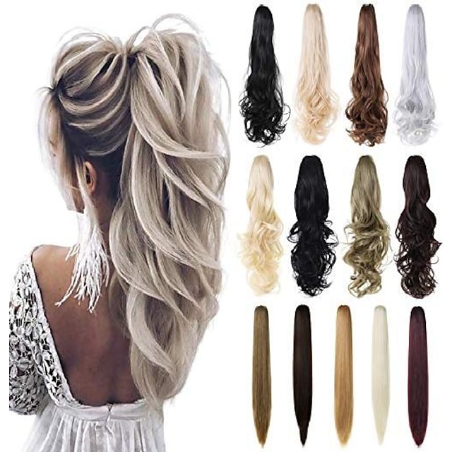  Claw Clip In Ponytail Hair Extension Curly Wavy Straight Hairpiece One Piece A Jaw Long Pony Tails for Women Medium Brown