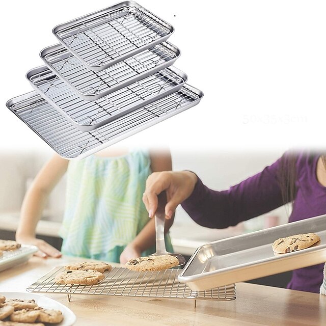  Stainless Steel Baking Pan Baking Tray with Cooling Rack 4 Sizes