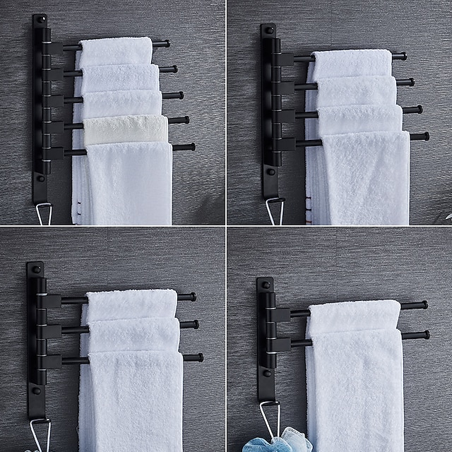  матовая черная вешалка для полотенец с крючком, самоклеющаяся настенная поворотная рукоятка, современная алюминиевая вешалка для полотенец с несколькими стержнями, 1 шт.