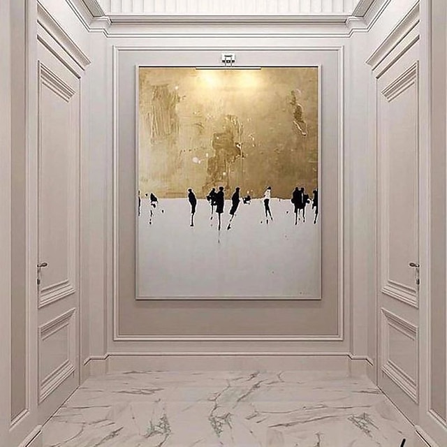 Home & Garden Wall Art | Oil Painting 100% Handmade Hand Painted Wall Art On Canvas Golden Dancers Abstract Holiday Comtemporary