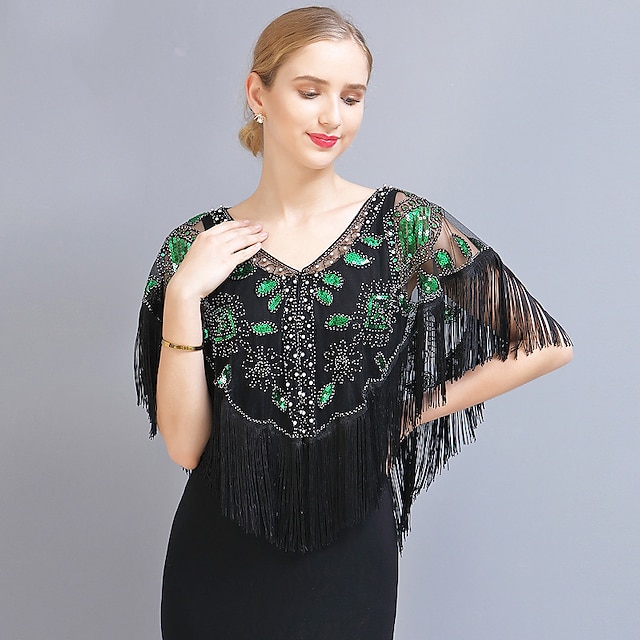  Vintage Roaring 20s 1920s Cloak Party Costume Masquerade Halloween Costumes Prom Dresses The Great Gatsby Women's Sequins Tassel Fringe Christmas Wedding Party Wedding Guest Adults' Shawl All Seasons
