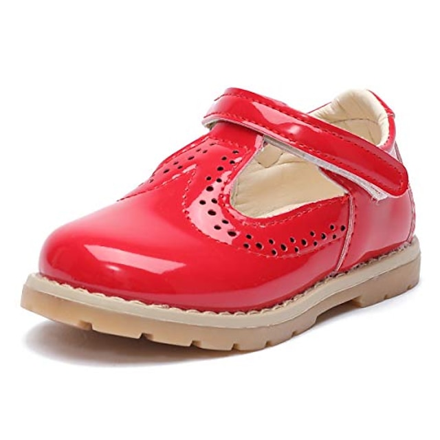  أحذية البنات ماري جين الزي المدرسي أحذية فستان الحفلات للأطفال الأميرة المسطحة (8 طفل صغير ، أحمر / أحمر)