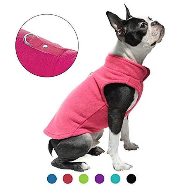  dog fleece vest - pink, x-large - premium dog clothes for small dogs boy or girl - pullover dog jacket with leash ring - small dog sweater for indoor and outdoor use