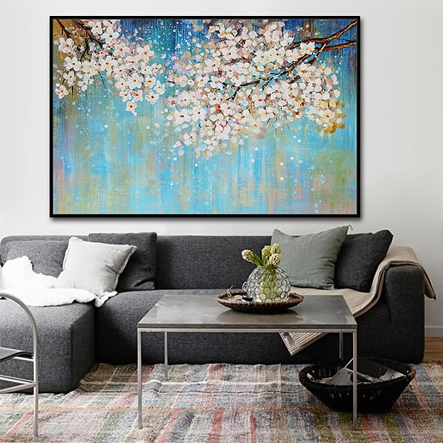  ハング塗装油絵 手描きの 横式 花柄 / 植物の 抽象的な風景画 近代の インナーフレームなし(枠なし)