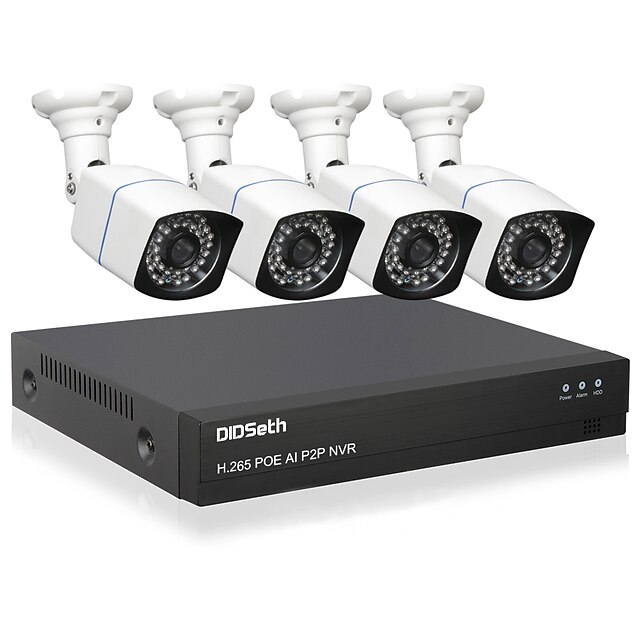  DIDSeth H.265 4CH 5MP POE Security Camera System Kit 4pcs AI IP Camera Outdoor Waterproof CCTV Video Surveillance NVR Set