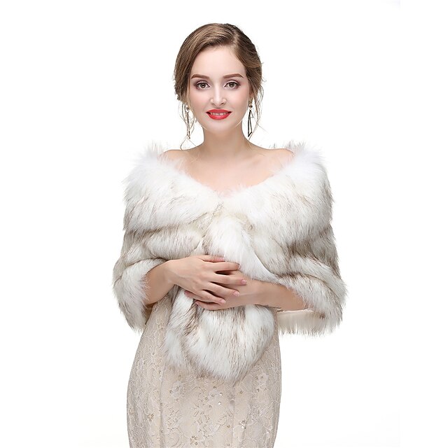 Shawls Bridal's Wraps Elegant Keep Warm Sleeveless Faux Fur Wedding Wraps With Feathers / Fur