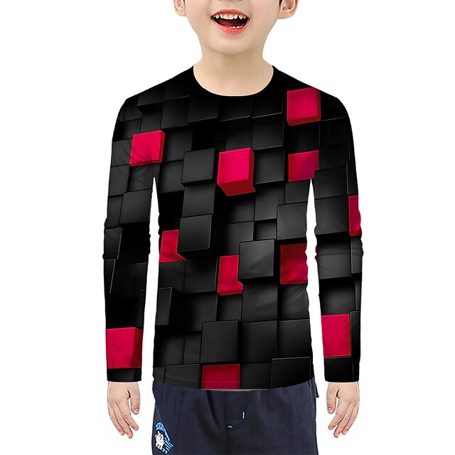 Baby & Kids Boys Clothing | Kids Boys T shirt Long Sleeve Red 3D Print Color Block School Daily Outdoor Active Basic 3-12 Years 