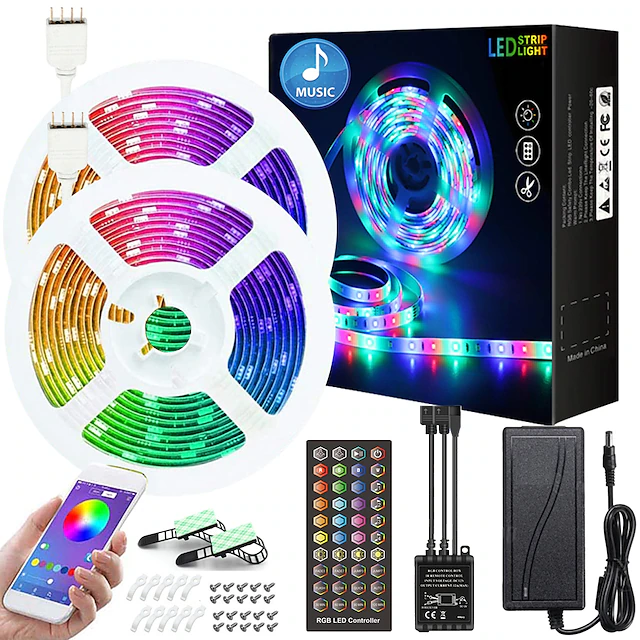 20m 15m 10m LED Strip Light Waterproof RGB Bluetooth APP Control Music Sync 5050 SMD Color Changing Backlight Home Party Decoration 20