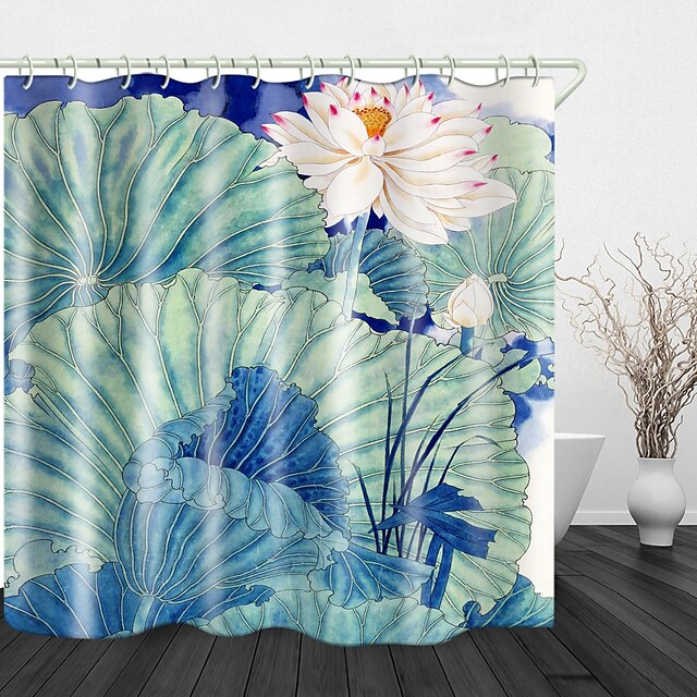  Malerei Lotus Digitaldruck wasserdichter Stoff Duschvorhang für Badezimmer Wohnkultur bedeckte Badewannenvorhänge Liner beinhaltet mit Haken