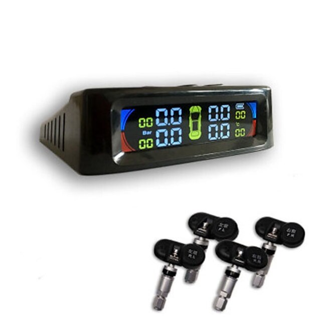  Color Screen External Tire Pressure Monitoring System Voice Wireless Smart Tire Safety Monitor Solar Power TPMS Tire Pressure Monitoring System with 4 External Cap Sensors Real Time Pressure detector