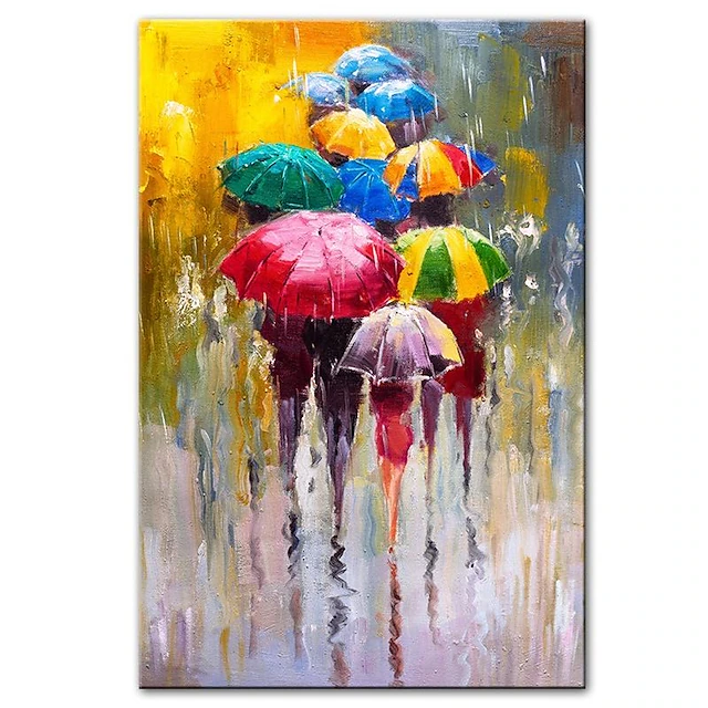 Oil Painting 100% Handmade Hand Painted Wall Art On Canvas People Hold Umbrellas Abstract Landscape Comtemporary Modern Home Decoration Decor Rolled Canvas No Frame Unstretched 7