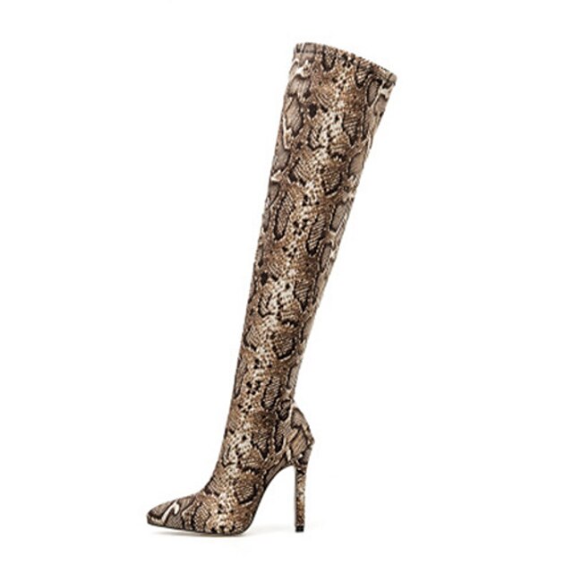  Women's Boots Stiletto Heel Boots Animal Print Stiletto Heel Pointed Toe Over The Knee Boots Sexy Daily Nubuck Leopard Brown