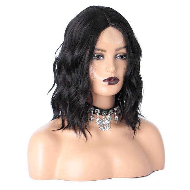  Synthetic Wig Wavy Bob Wig Medium Length Black Synthetic Hair 14 inch Women's Fashionable Design Party Adorable Black