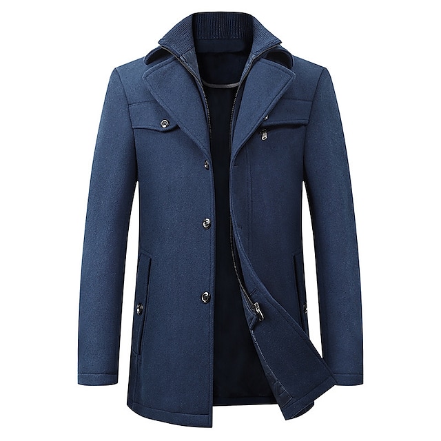 Men's Overcoat Wool Coat Trench Coat Daily Winter Fall & Winter Wool Outerwear Clothing Apparel Basic Solid Colored Notch lapel collar / Woolen