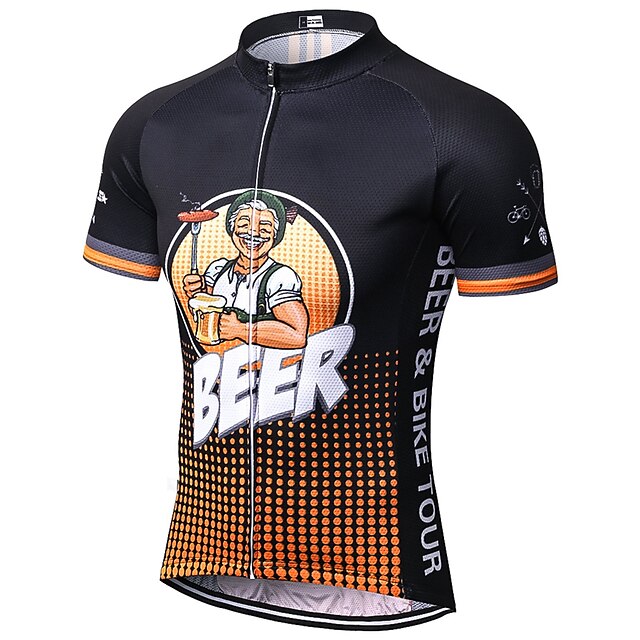  21Grams Men's Short Sleeve Cycling Jersey Black / Yellow Retro Novelty Oktoberfest Beer Bike Jersey Top Mountain Bike MTB Road Bike Cycling Breathable Quick Dry Moisture Wicking Sports Clothing