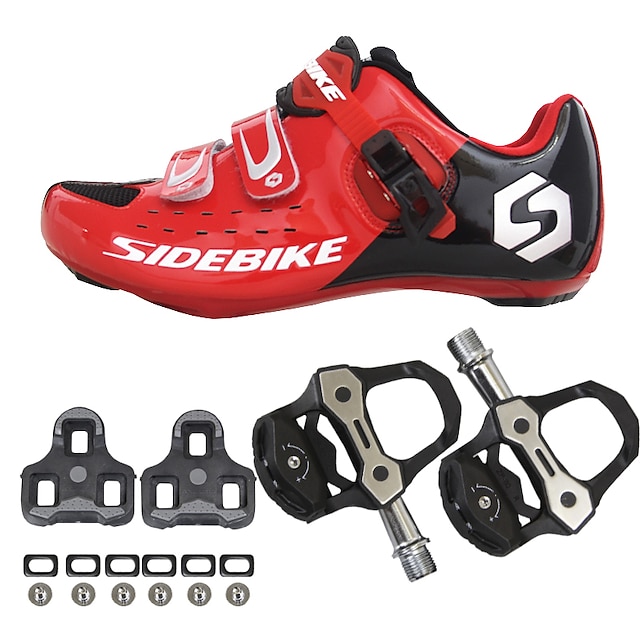  SIDEBIKE Sapatilhas de Ciclismo com Travas & Pedal Tênis para Ciclismo Nailom Fibra de Carbono Respirável Almofadado Ultra Leve (UL) Ciclismo Vermelho / Preto Homens Sapatos para Ciclismo