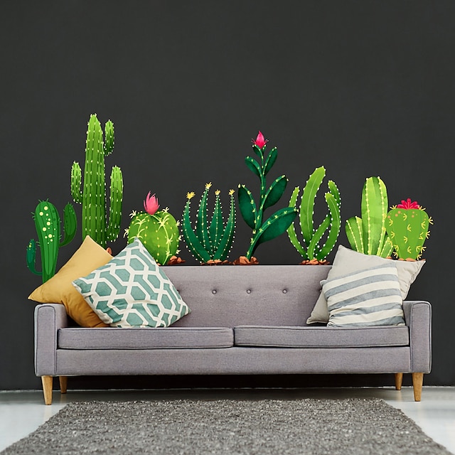  vinilo diy cactus pegatinas de pared extraíble impermeable papel pintado calcomanías arte fácil de pelar& palo para habitación infantil salón dormitorio 30x90cm