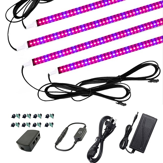  4x1M Light Sets LED Grow Light for Indoor Plants Growing Light Fixture 240 LEDs 5050 SMD 1Set Mounting Bracket 12V 3A Adapter 1 set 4 Red+1 Blue 5Red+1Blue 3Red+1Blue Waterproof Cuttable Decorative