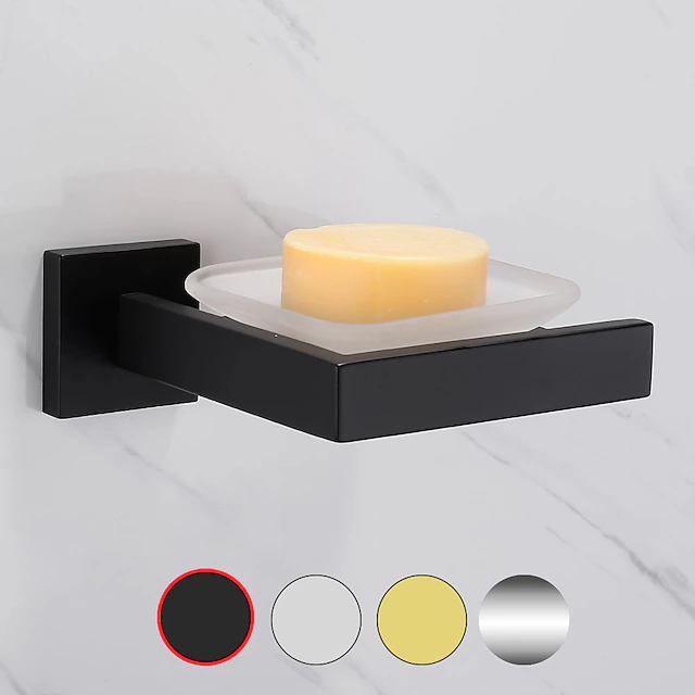 Soap Holder Stainless Steel and ABS with Glass Tray Wall Mounted Bathroom 1pc Painted Finishes, Chrome Electroplated and Brushed 17