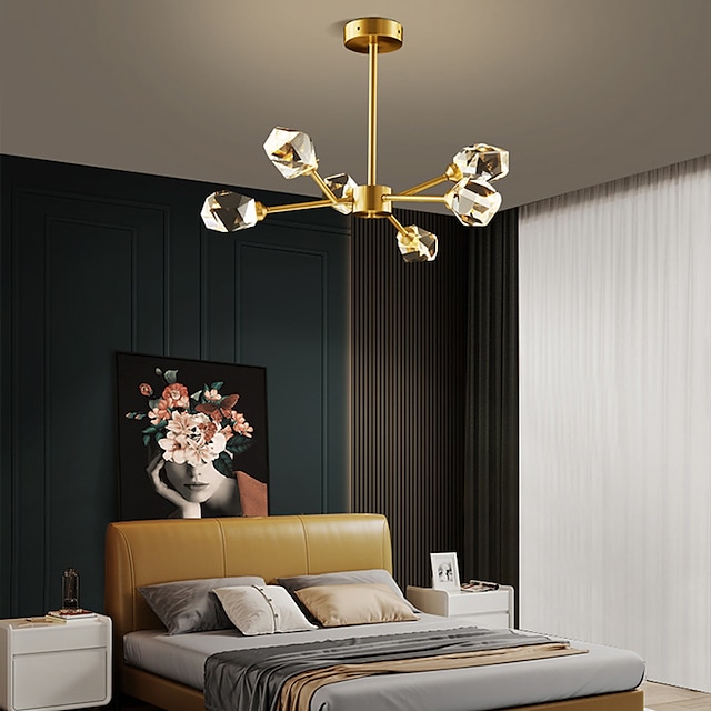  6 cabezas 75 cm nórdico simple sala de estar lámpara de techo poste moderno elemento de lujo lámpara de cristal comedor dormitorio sala de estudio
